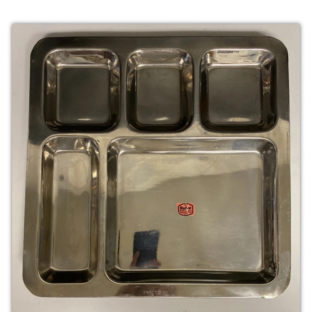 Ruby Indian Stainless Steel Thali Platter Multiple 5 Compartments Set Of 4 Tray